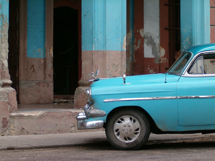 Kuba, Havana, auto, modrá