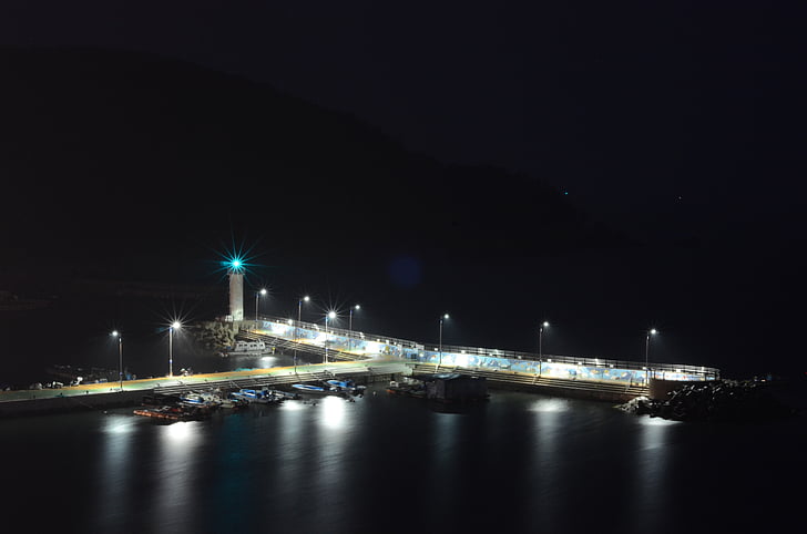 ahgyeong, dock, lighthouse, night, architecture