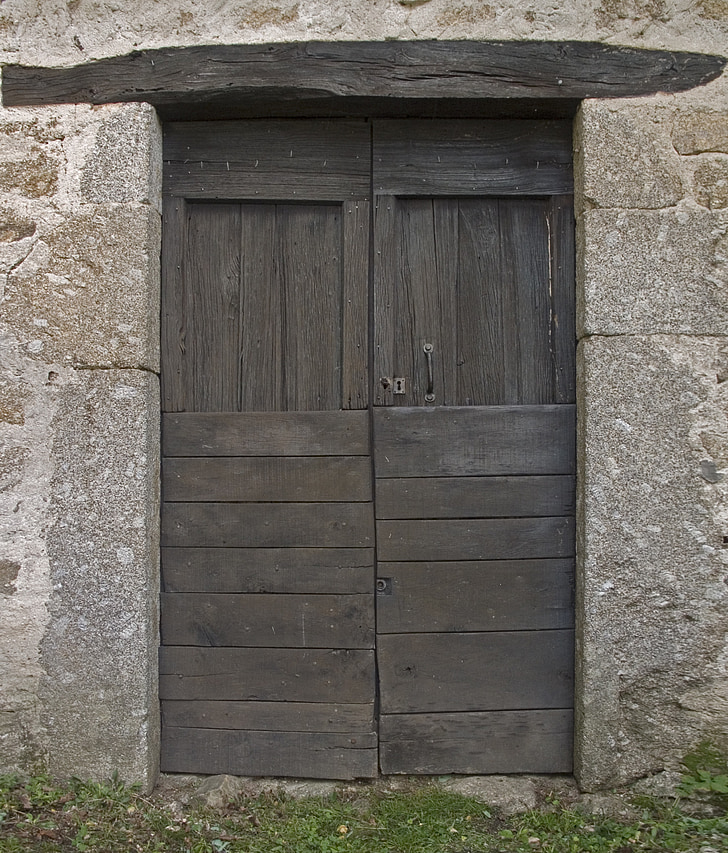 trä, dörr, dörrar, Dubbelrum, granit, gamla, ladugårdsdörren