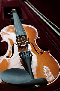 violin, velvet, case, string, bow, wooden, music