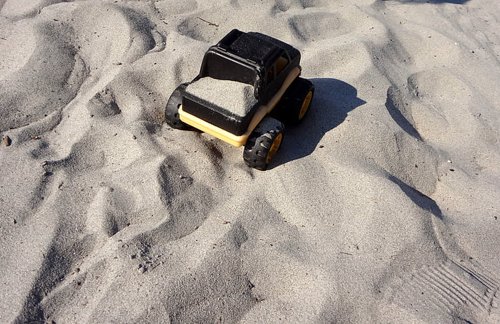 играчка, камион, пясък, плаж, игра, възпроизвеждане на