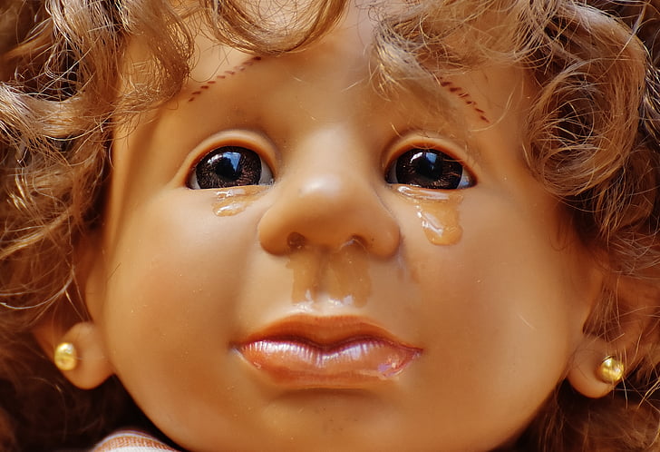 doll, girl, cry, injured, tears, sweet, toys