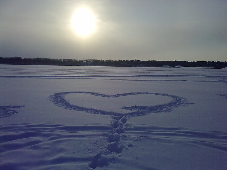 jantung, matahari terbenam, es, salju, ice skating, Cinta, bentuk