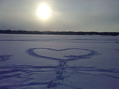 сердце, Закат, лед, снег, Катание на коньках, любовь, форма