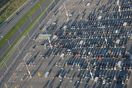 parkiranje, avto, vozila, nakupovanje, pogled iz zraka, industrija