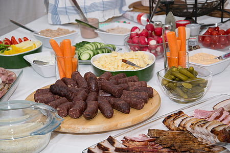 eat, buffet, food, benefit from, delicious, cold buffet, blood sausage