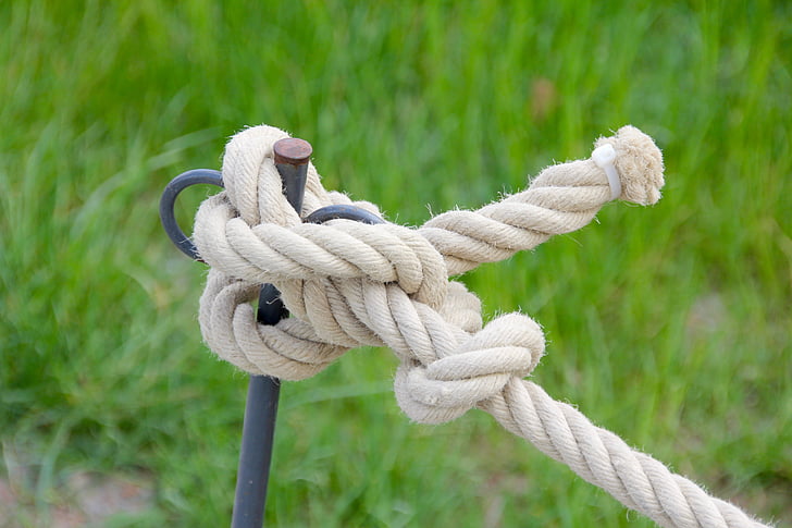 corde, nœud, bande de barrière, Mont, fin, attaché noeud