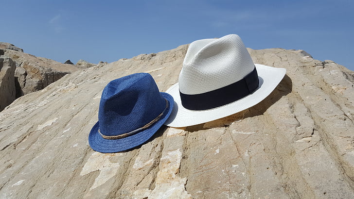 barret, gorra, pedra, l'aigua, blau, no hi ha persones, platja