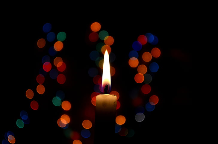 свещ, Bokeh, Коледа, светлини, синьо, восък свещ, свещи