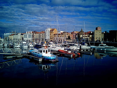 Gijón, Asturias, Spanyol, Pantai, Costa, laut, langit