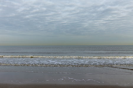 strand, zee, rustig, ochtendzon, wolken, kust, Nederland