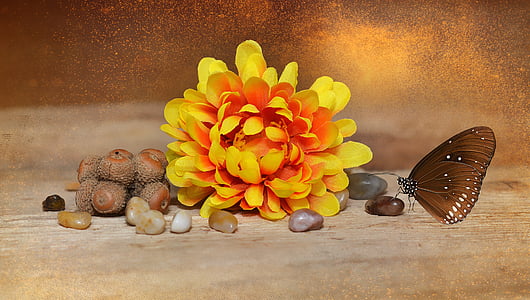 květ, květ, Bloom, Art flower, látkovou květinou, žlutá, kameny