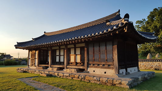 haemieupseong, jesień, Hanok, dóbr kultury, Jesienne niebo, korea Południowa, Korea