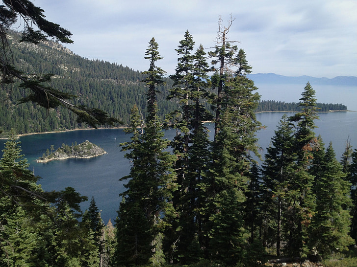 Lake tahoe, Zümrüt koyu, su, Kaliforniya, ada, doğa, mavi