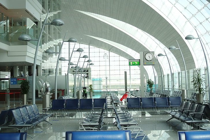 aéroport le plus pratique, vide, Dubai, international, en attente, Terminal Server, voyage