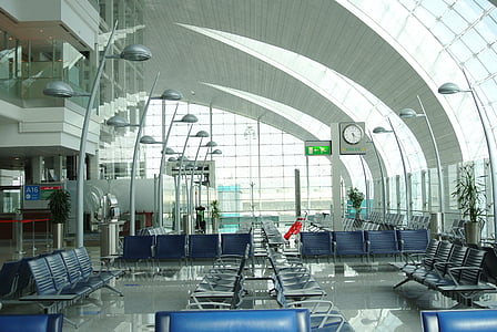 repülőtér, üres, Dubai, nemzetközi, vár, terminál, utazás