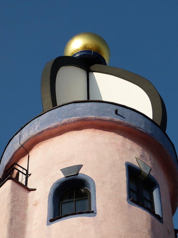 Hundertwasser, hjem, arkitektur, vindue, bygning, facade, bold