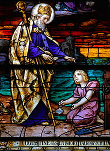 verre teinté, fenêtre de, Église, art, Saint-Augustin, Sainte, croire