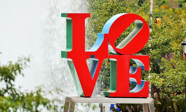 love, philadelphia, modern art, love plaza, usa, red, fountain