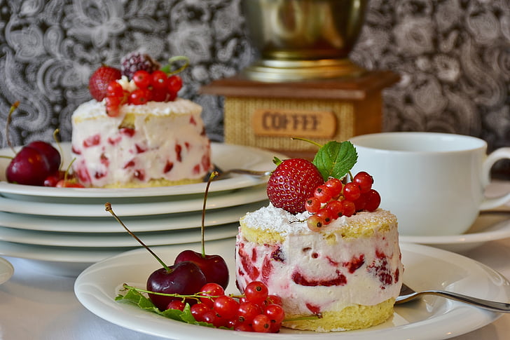 taart, aardbeien, Strawberry shortcake, aardbei cake, bisquit, dessert, crème