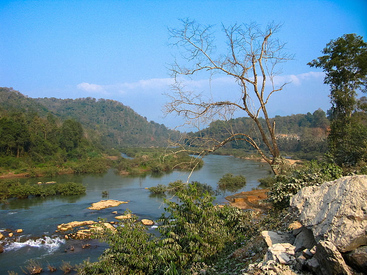 Laos, Luang prabang, nehir, su, dağlar, kasterberge, doğa