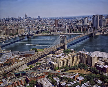 Manhattan Bridge, Brooklyn bridge, New york city, pilsētas, siluets, orientieriem, vēsturisko