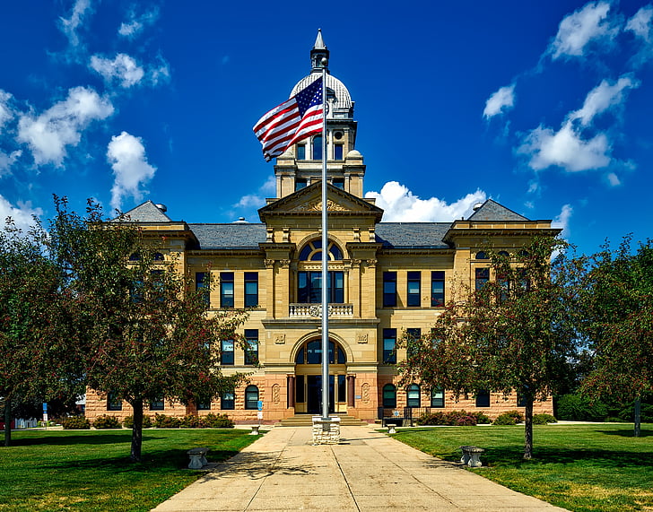 Benton apskritis, teismo rūmuose, pastatas, struktūra, JAV vėliava, orientyras, istorinis