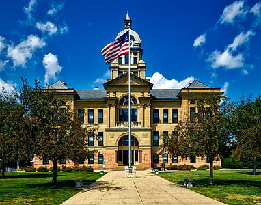 benton county, courthouse, building, structure, american flag, landmark, historic