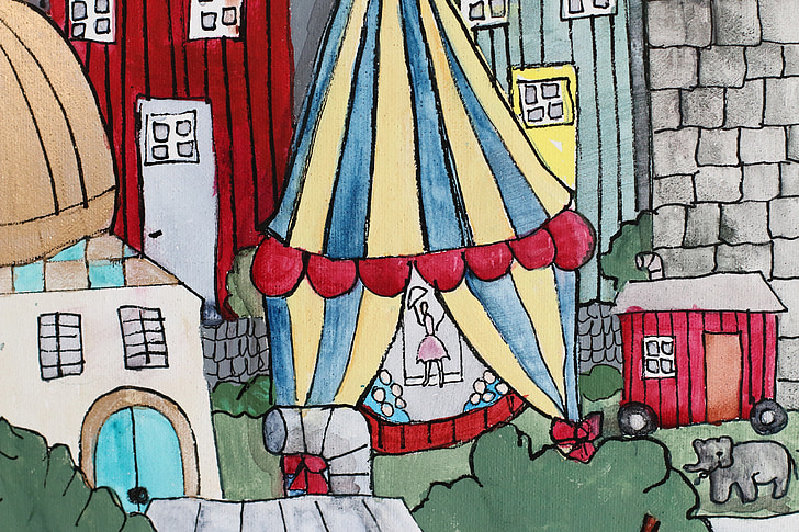 art, watercolor, plate, circus