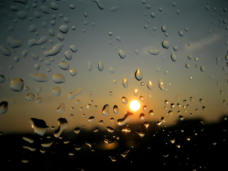 cửa sổ, giọt, mặt trời, mưa, giọt mưa, bầu trời, thả