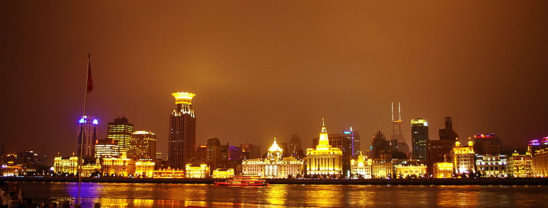 shanghai, night view, downtown, light, the bund