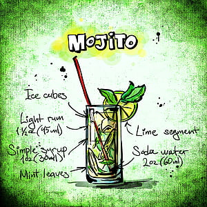 Mojito, cocktail, dryck, alkohol, recept, part, alkoholhaltiga