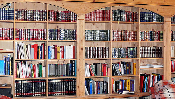 book shelves, book wall, bookcase, books, library, room, book