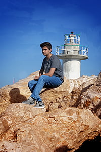 mladý muž, mužský model, móda, kamene sú, Lighthouse