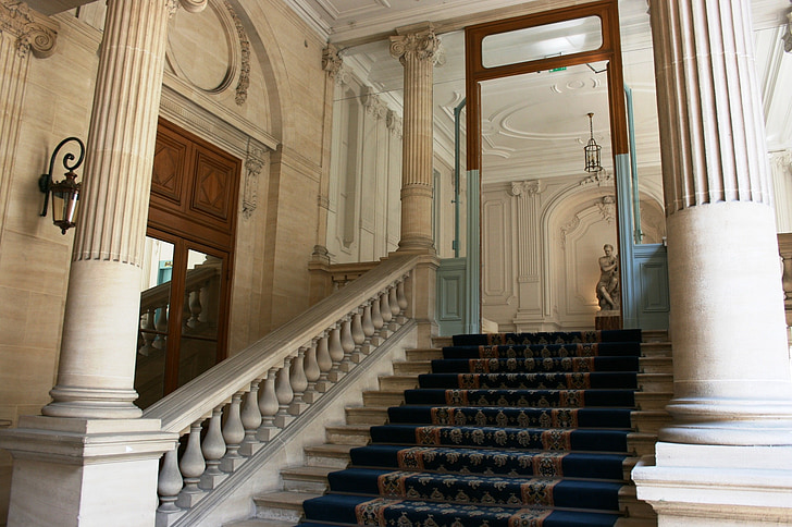 ladder, staircase, handrail, vestibule, columns