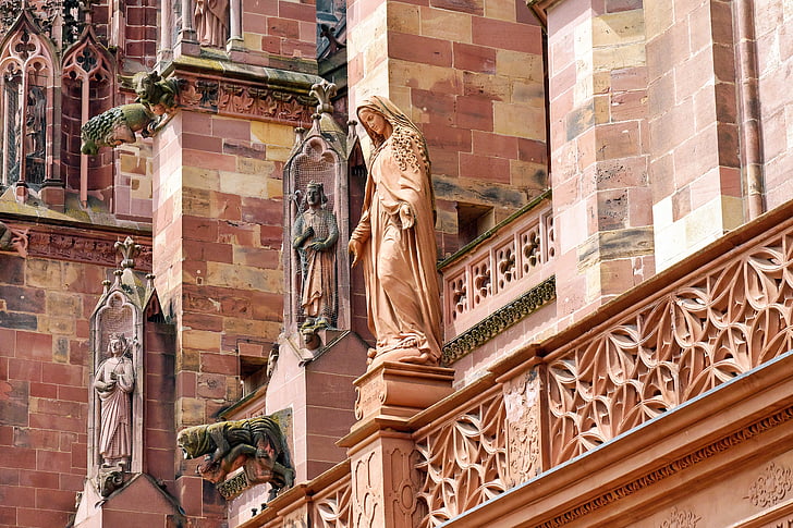 Münster, lato sud, figure, gotico, Freiburger minster, architettura, Statua