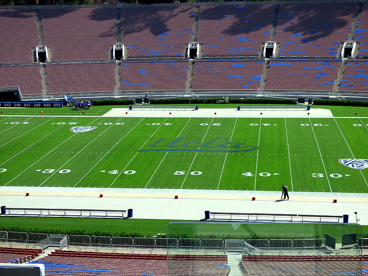 Stadio, gradinate, Spectator, tappeto erboso, UCLA, ciotola rosa, gioco del calcio