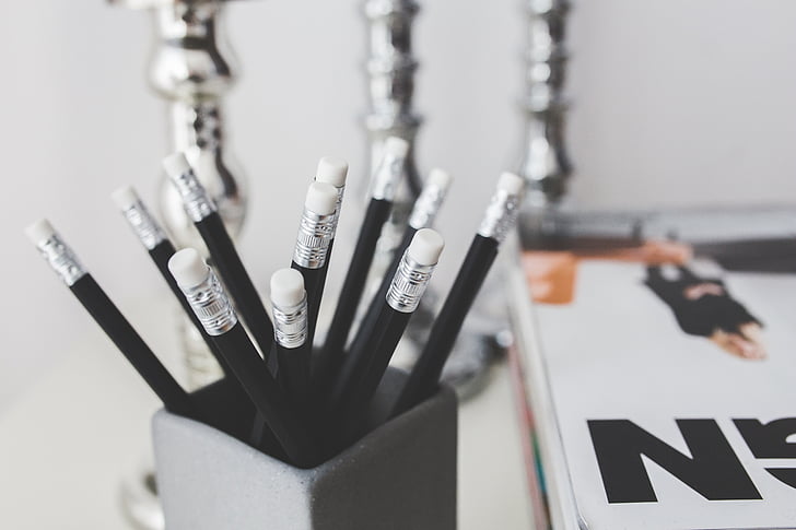 олівець, Олівці, чорні олівці, чорний, сірий, крупним планом, гумка