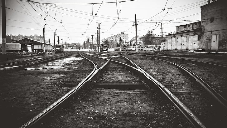 trikk, Depot, Russland, svart, Urban, byen, wire