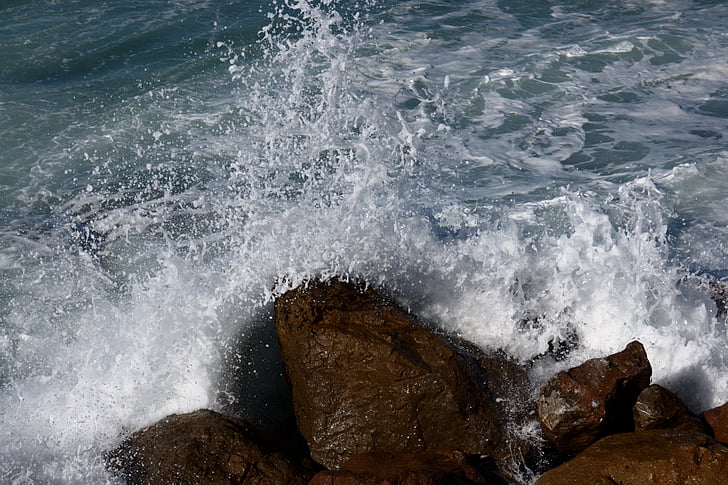 bølge, sten, havet