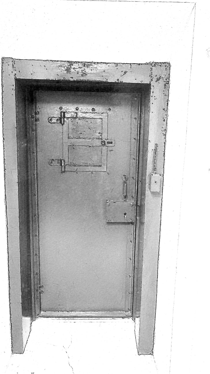 old, jail, black white, metallic, door, doorway, entrance