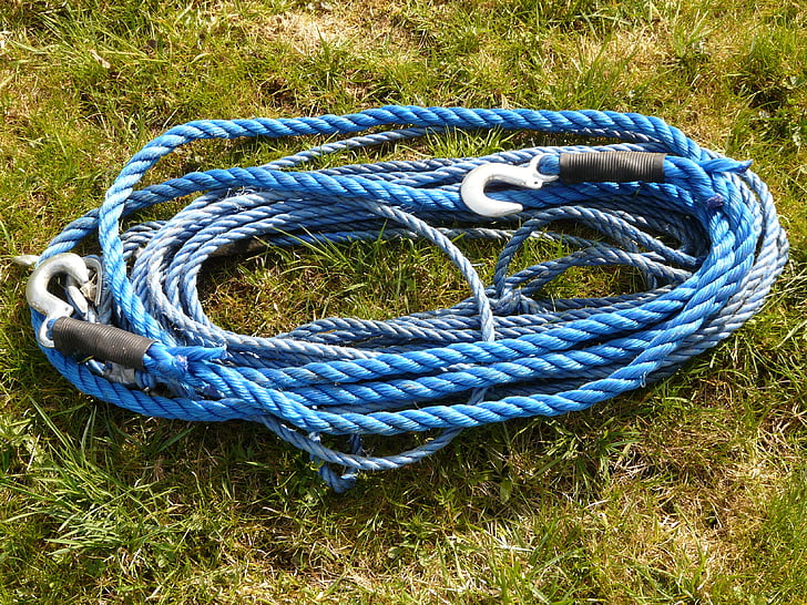 rope, cable, hook, blue, tow rope