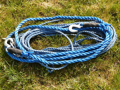 virve, kabeļa, āķis, zila, buksēšanas virve