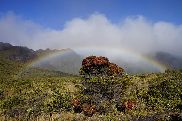 maui, hawaii, sky, clouds, landscape, rainbow, mountains