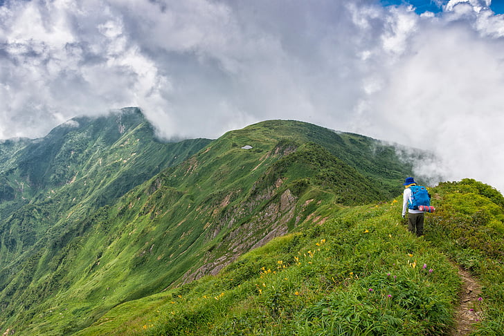 montanha, Trekking, Hakusan, Parque Nacional, nuvem, Verão, Japão