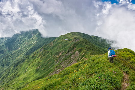 Mountain, vandring, Hakusan, nationalparken, molnet, sommar, Japan