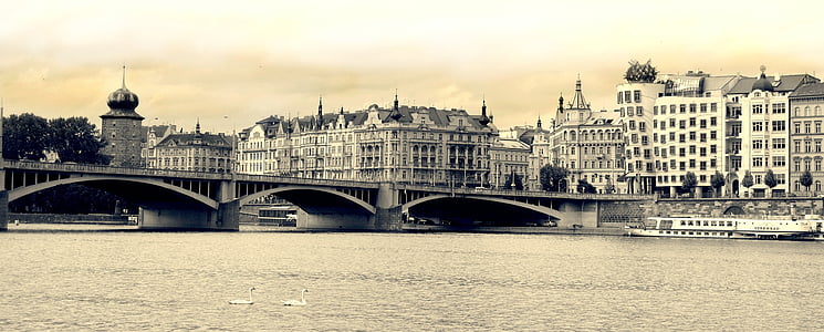 Prag, Praha, floden, bro - mannen gjort struktur, arkitektur, berömda place, Europa