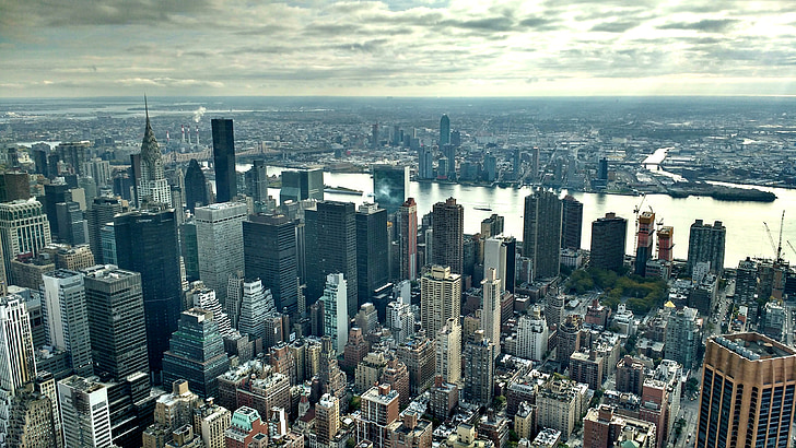 Widok, Manhattan, Budynek Chryslera, Miasto, Skyline, Nowy Jork, Stany Zjednoczone Ameryki
