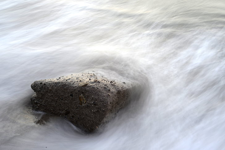 long-exposure, ocean, rock, sea, water, wave crashing, waves