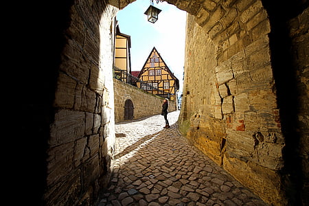 folyosón, boltív, a középkorban, Kőműves, ősi, történelmileg